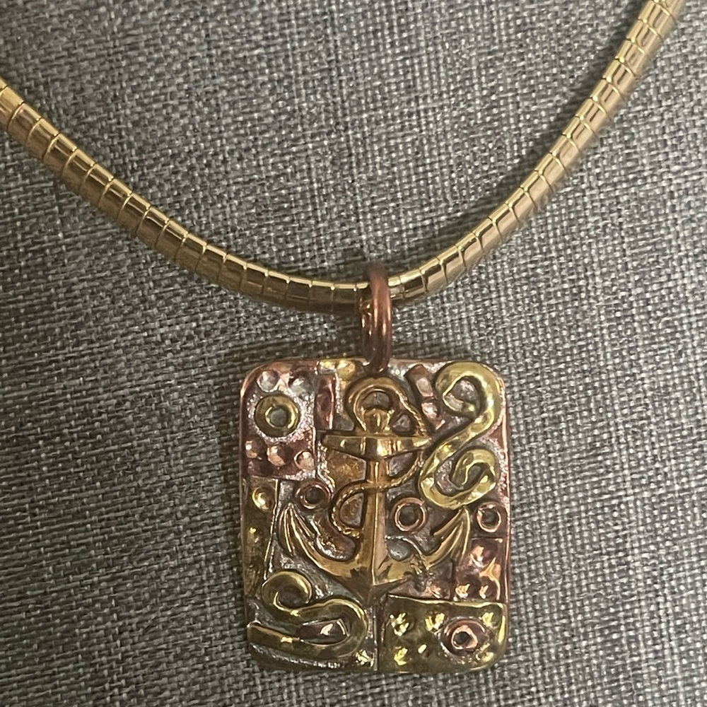 Handcrafted Mixed Metal Brass Gold Tone Signed Artisan Statement 18” Necklace